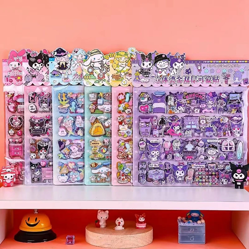 

Двухслойная 3D наклейка Sanrio Kuromi Kawaii Cinnamoroll My Melody, наклейки с пузырьками, капибара, горячее тиснение, наклейка, подарок для детей