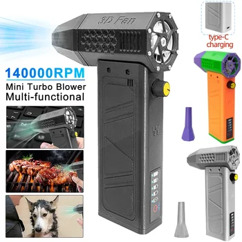 140000RPM Mini Turbo Jet Fan Brushless Motor Handheld Duct Fan 62M/S Portable Turbo Fan Type-C Charging Power Display Air Dryer