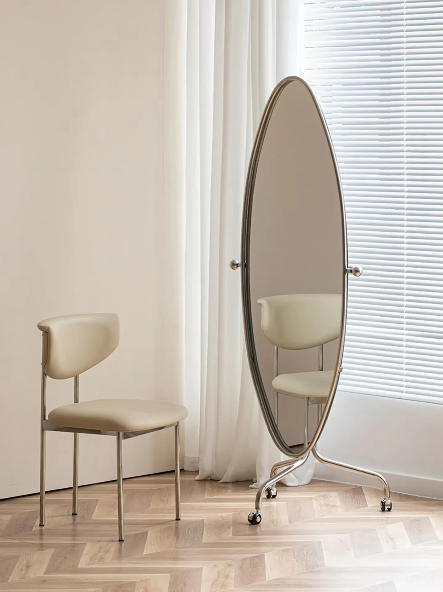 Home surfboard mirrors, full-length dressing  wheeled stainless steel