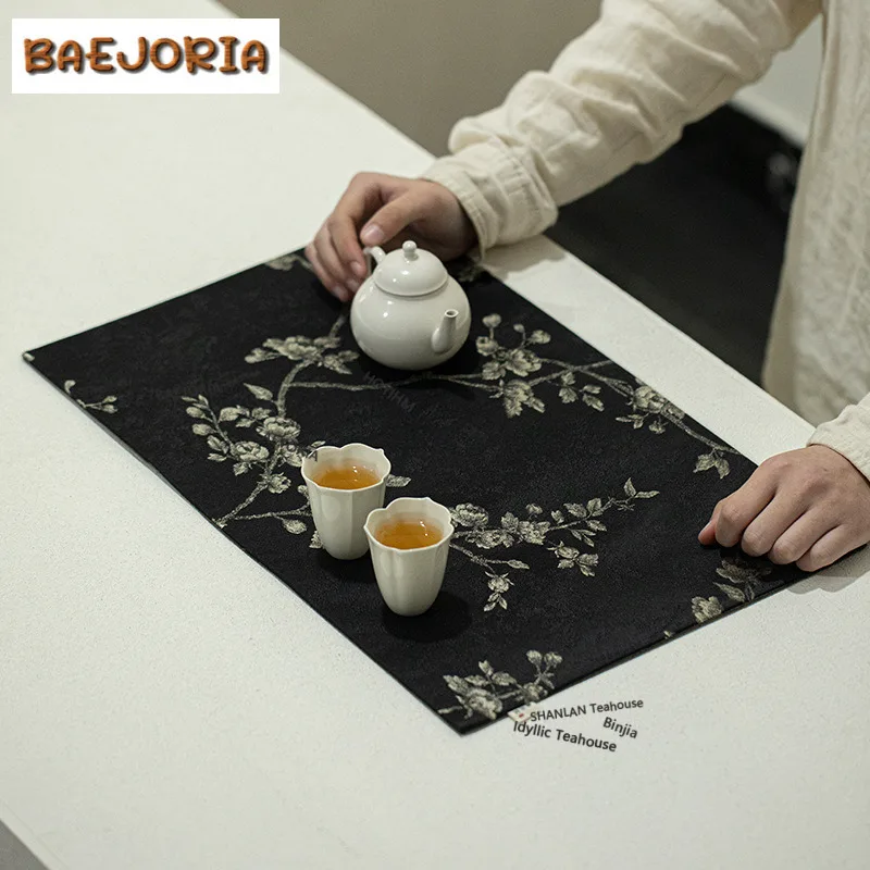 Double-sided Brocade Embroidery Plum Blossom Tea Table Mats Elegant Drink Coaster Dinner Table Cloth Mat Tableware Craft Gift