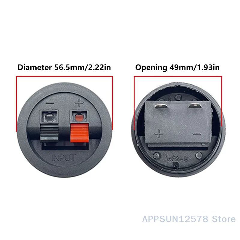 2/5Pcs WP2-9A Speaker Terminal Board Round 2 Positions Spring Clip Binding Post Push Type Terminal Plates Pressure Fit Design