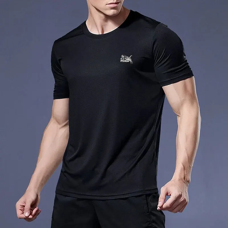 Men\'s Summer New Fashion Solid Colour Loose Breathable Round Neck Printed Short Sleeve T-Shirt Daily Sports Casual Street Tops