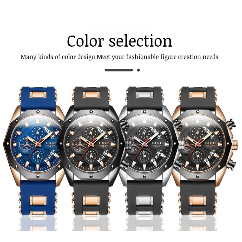 Men\'s Multifunction Silicone Strap Wristwatch Fashion Calendar Sports Quartz Watch