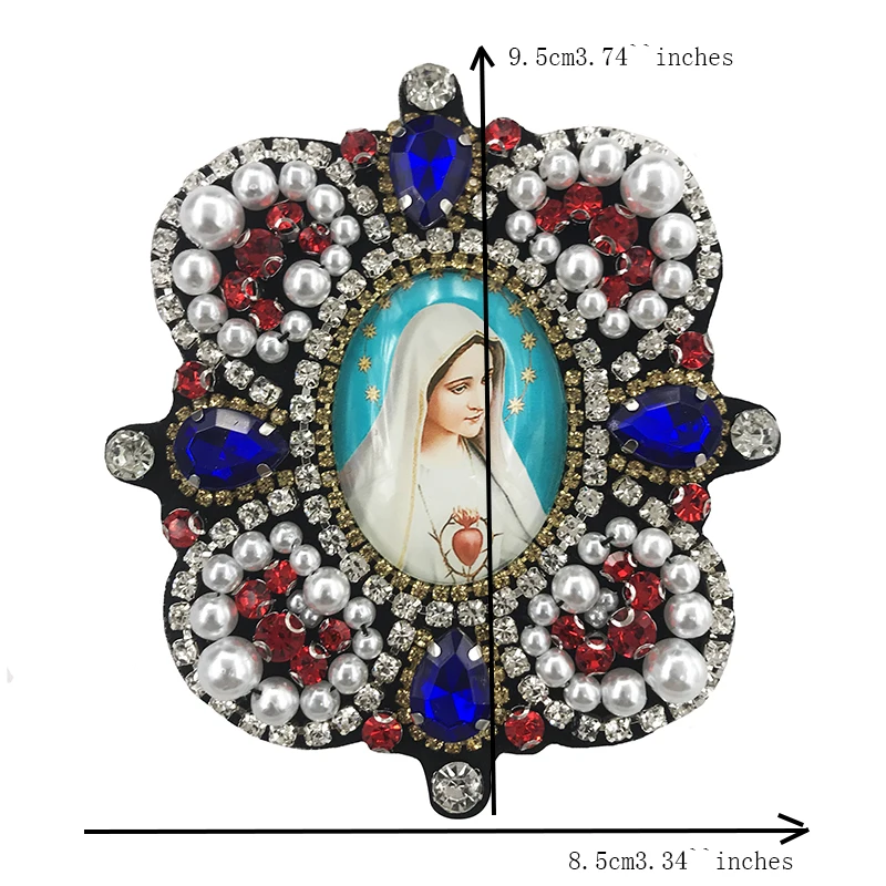 3D Handmade New Heavy Industry Flowers Our Lady Nail Bead Embroidery Big Cross Cloth Paste Glass Diamond Garment Patch