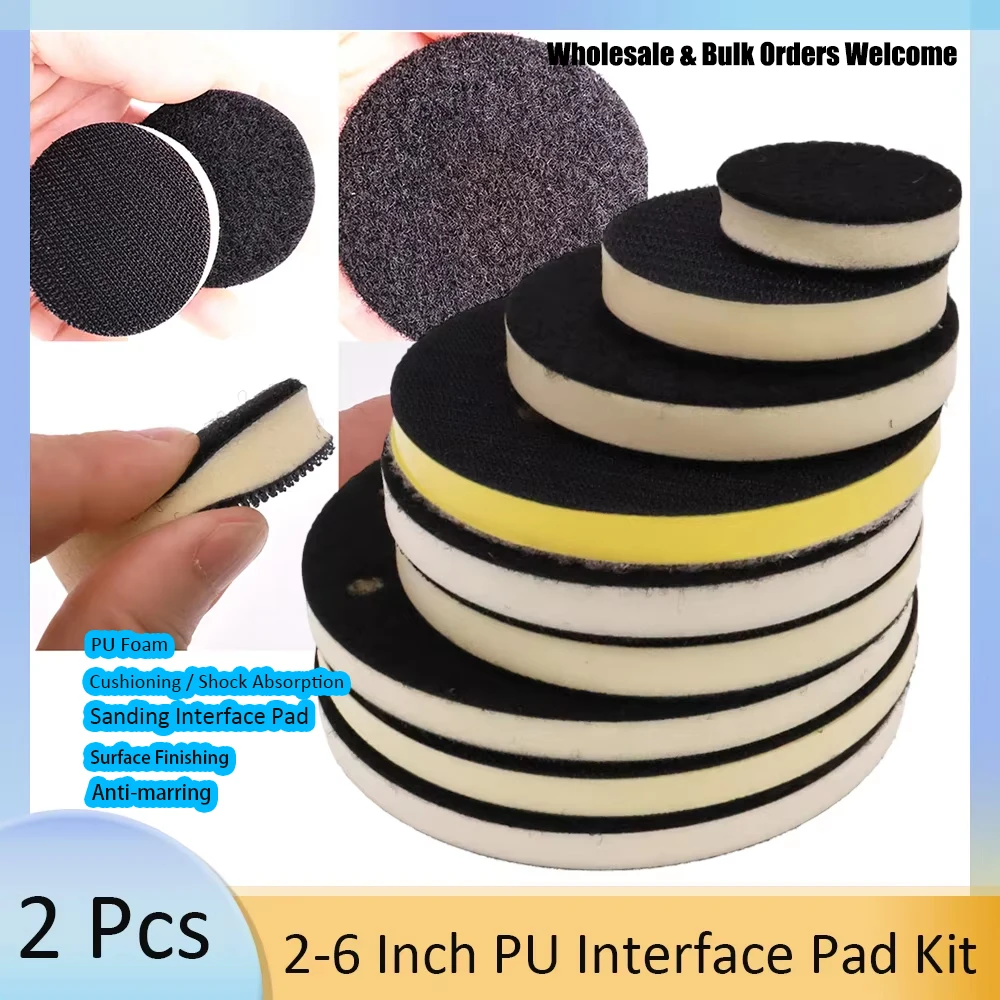 2Pcs 2-5 Inch Foam PU Interface Pad 50-125mm Hook Loop Backing Pad for Sanding Polishing Buffing Power Tools