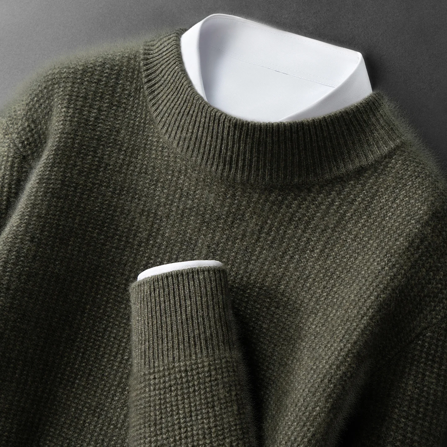 ZOCEPT Maglione da uomo in cashmere di alta qualità invernale addensato caldo lavorato a maglia a costine business casual pullover maglione con collo a lupetto