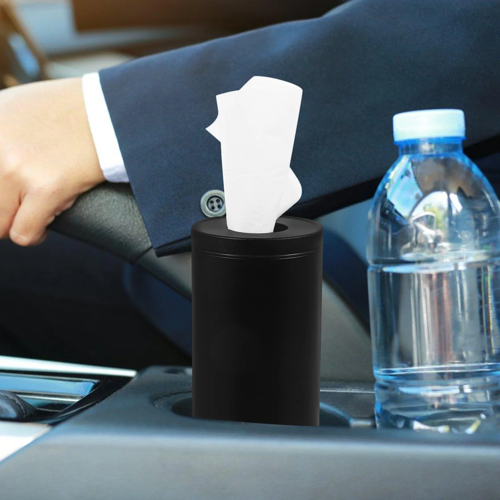 

Car Tissue Box Holder Aluminum Alloy Round Dispenser Modern Tissue Container for Car Interior Organization and