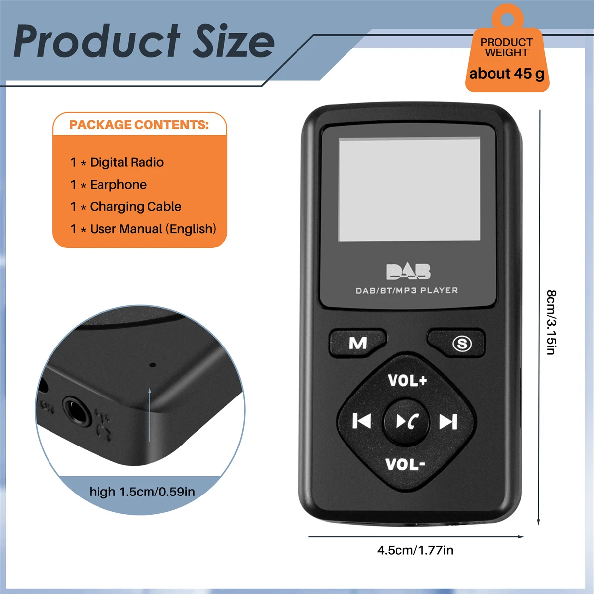 DAB/DAB Digitale Radio Bluetooth 4.0 Persoonlijke Pocket FM Mini Draagbare Radio Oortelefoon MP3 Micro-USB voor thuis