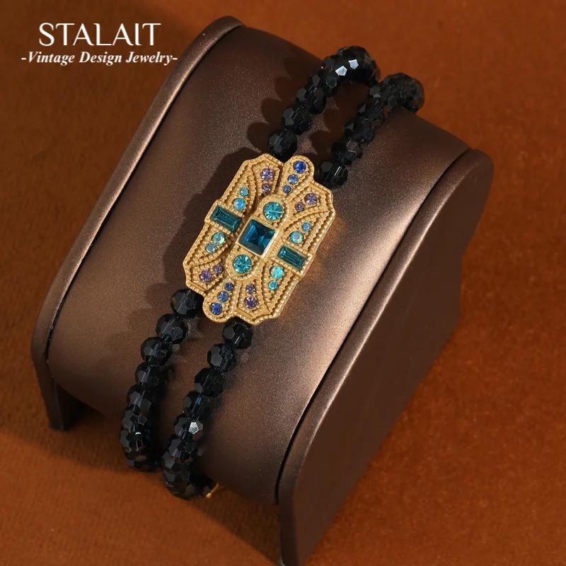 

Vintage Layered Blue Crystal Beaded Bracelets Gold Color Square Luxury Charms Jewelry Designers Valentine Day Gift Woman 2025