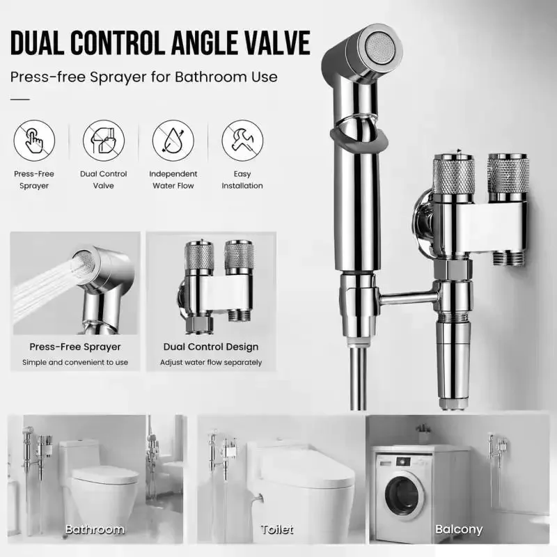 Complete Handheld Toilet Nozzle Pressurized Spray Suit Double Outlet  Sprayer for Bathroom Personal Hygiene Toilet Parts