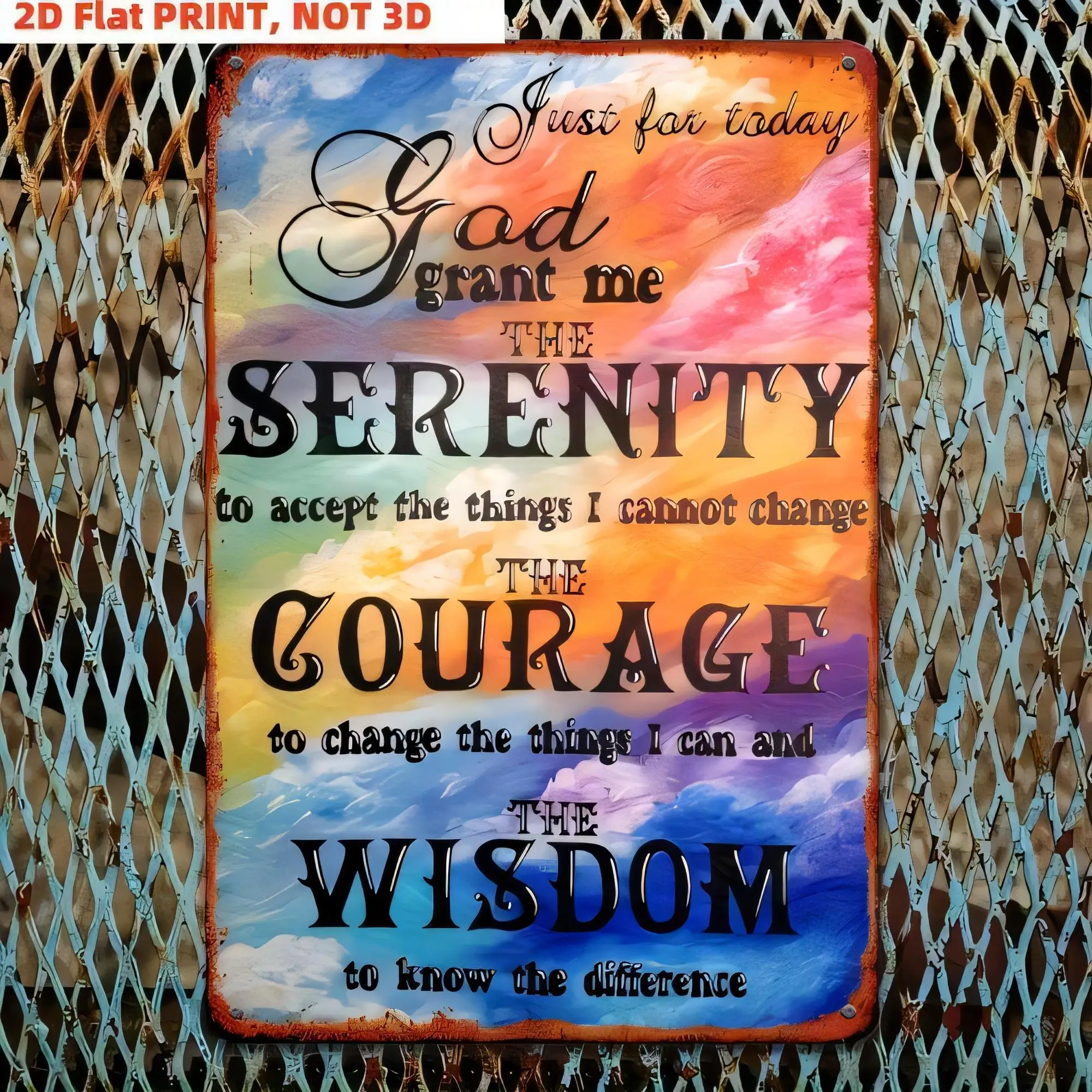 Tin Sign Just For Today Good Grant Me Serenity Courage Quote Vintage Retro Metal Wall Decor   3D Flat Print Style for Living Roo