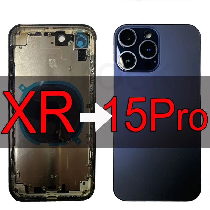 

Rear Housing for iPhone XR to 15Pro Middle frame Cover with Glass XR Like 15 Pro 6.1in Backshell Replacement with Stckers