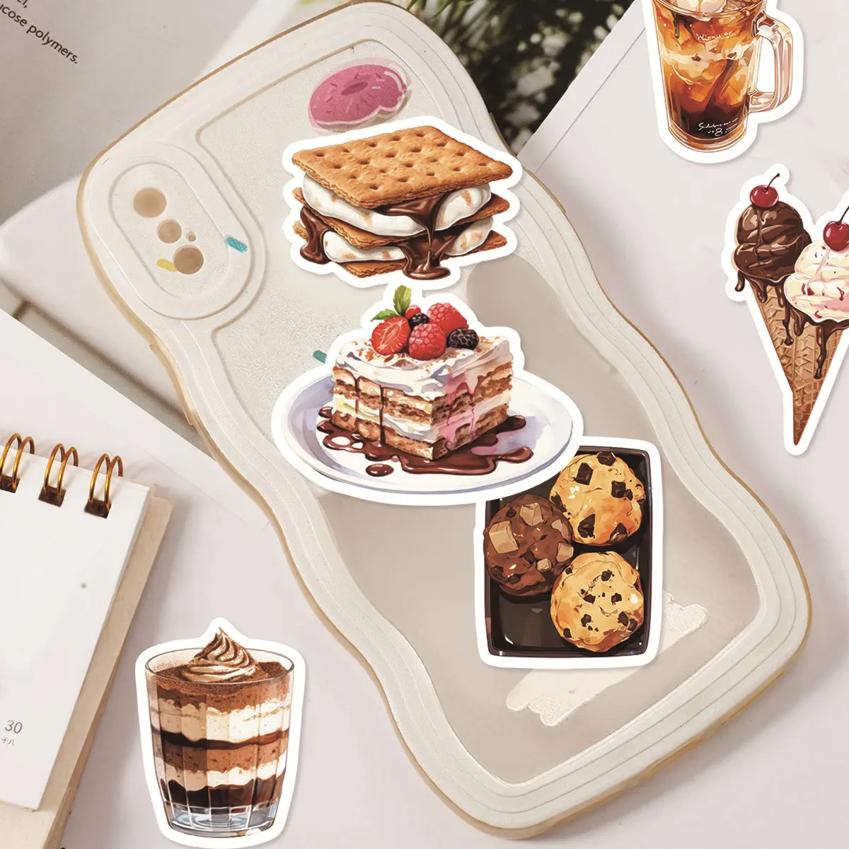 30pcs Dessert Home Series Bread Dessert Theme Collage DIY Stationery Decoration Stickers Suitable for Diaries,Laptops,Scrapbooks