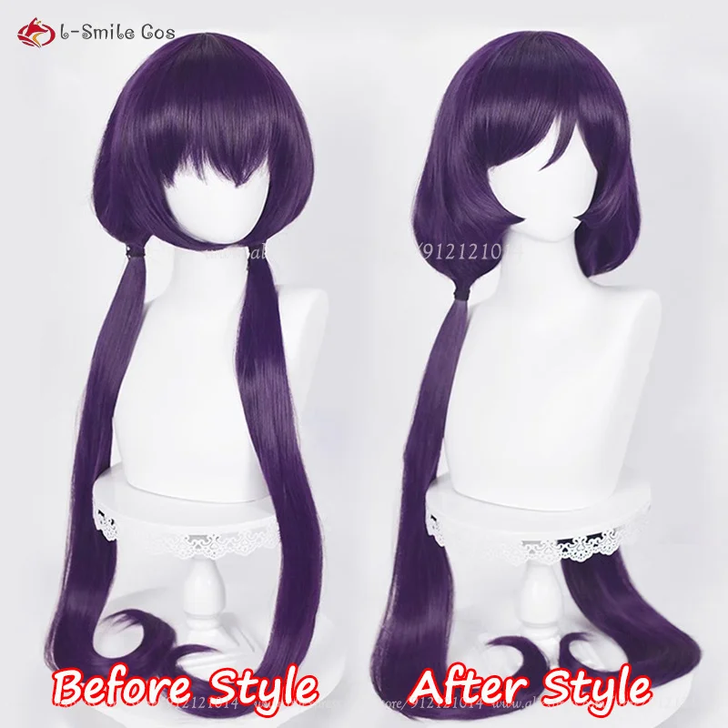 Nozomi-Peluca de Cosplay de Anime Tojo, pelo sintético resistente al calor, con doble cola de caballo, color morado y negro, 100cm de largo, con gorro