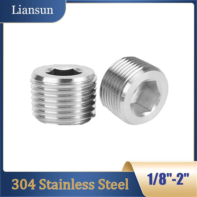 304 Stainless Steel Hex Socket Pipe Plugs - 2/3/4/1/1.2/1.5/2 Inch Male Thread Sealing Plugs for Plumbing Pipes & Water Systems