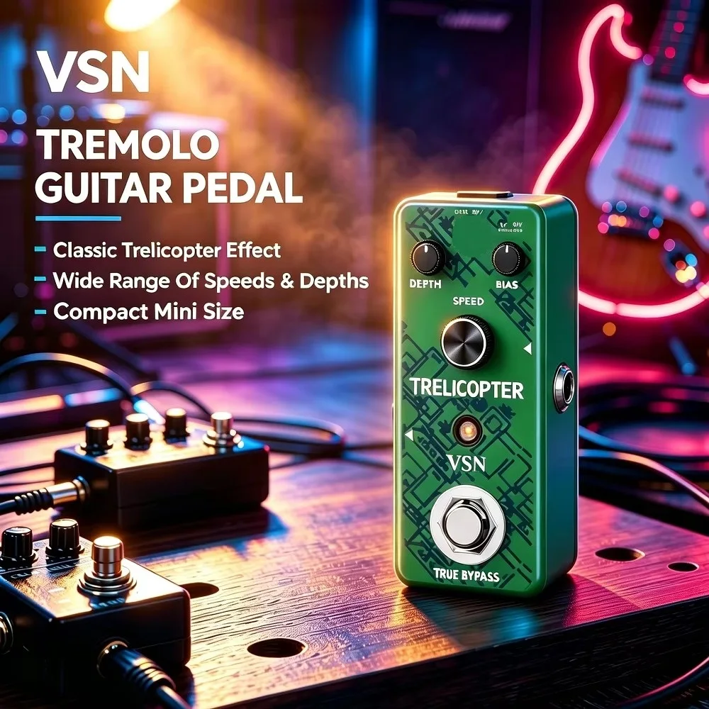 Gitarre Tremolo Effektpedal Gitarre Trelikopter Pedale Klassische optische Tremolo Tone Mini Größe mit True Bypass LEF-327