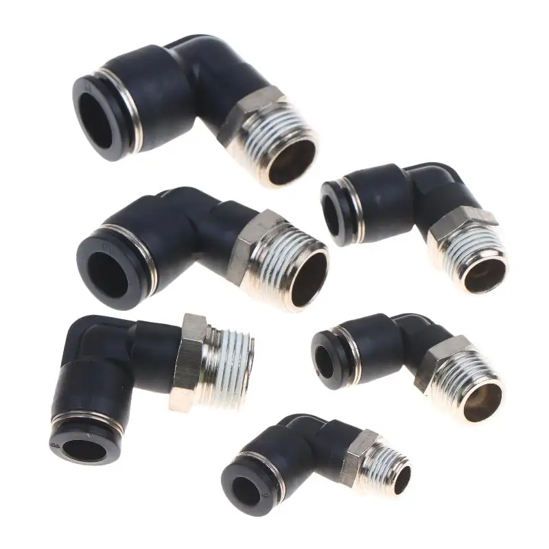 5Pcs 90 Degree Push Fit: Copper Air Tube Connector Black Industrial Pneumatic PL6 PL8 PL10 PL12