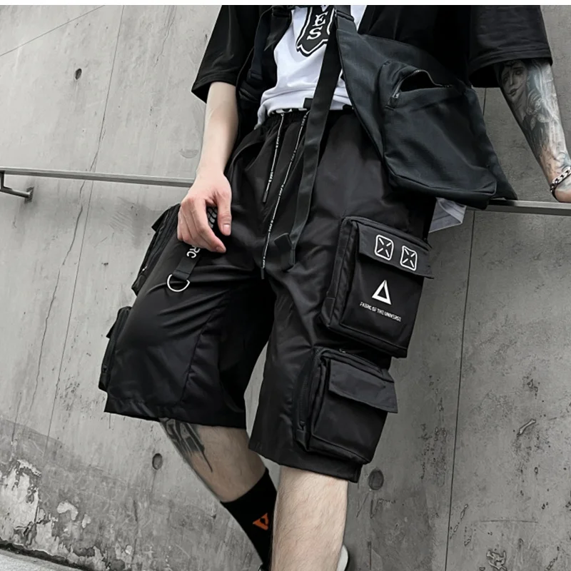 PFNW Summer Men\'s Functional Letter Drawstring Cargo Shorts Trendy Sports Paratrooper Techwear Chic Knee Length Trousers 12A9865