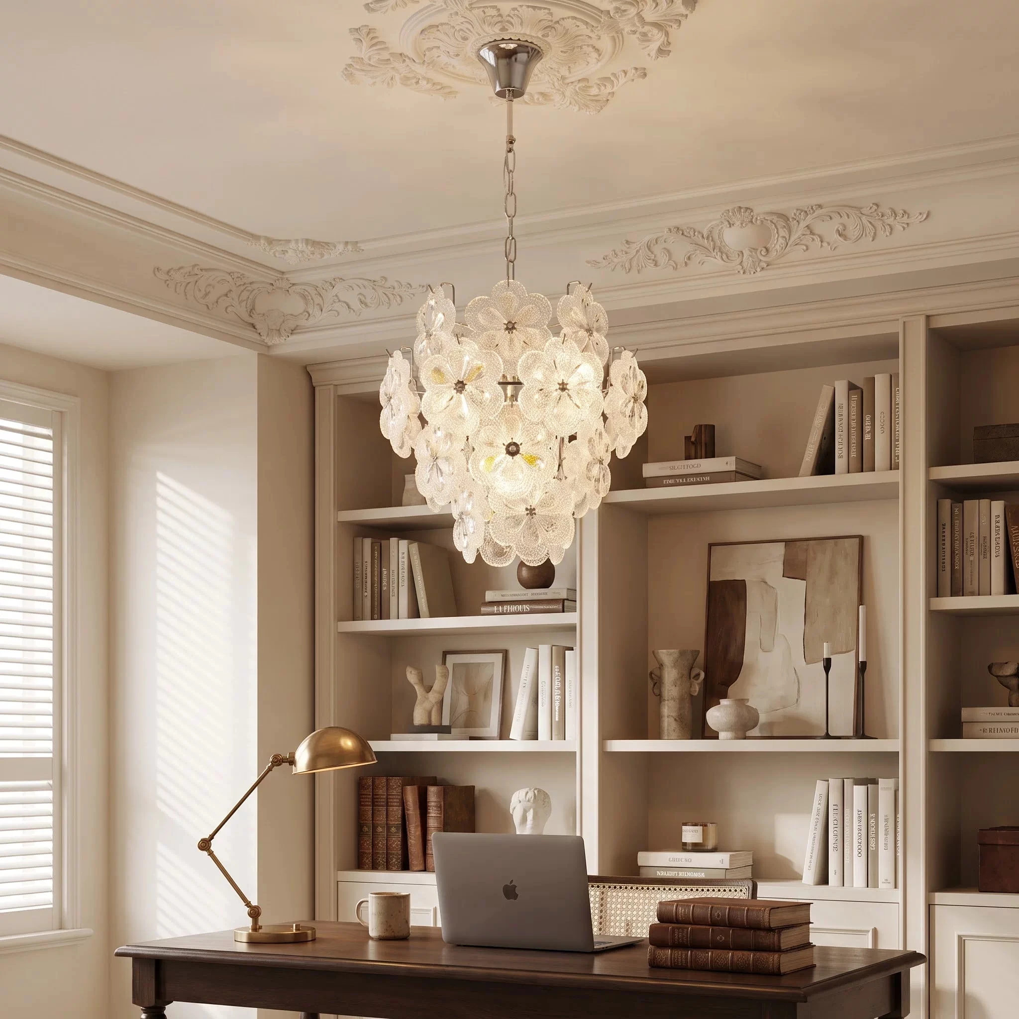 Luxury French Flower Glass Chandelier Gold Chrome Available Two Glass Shade Styles For Living Room Bedroom Dining Room Decor