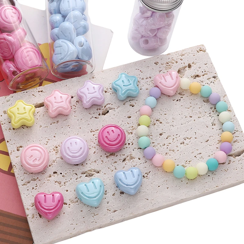 2pcs 18mm Colorful Smiling Face Round/Heart/Star Acrylic Loose Spacer Beads For DIY Bracelet Phone Chain Jewelry Making Findings