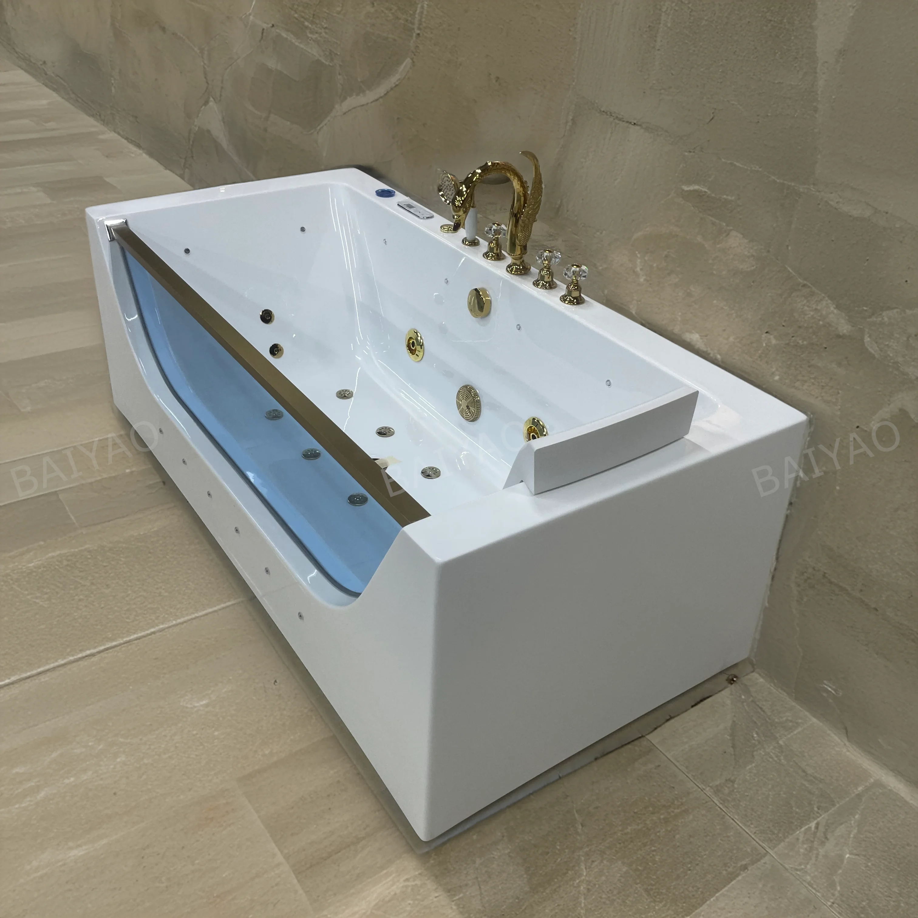 

Two-Person Budget-Friendly Acrylic Bathtub With Smart Controls And Massage Therapy LED Ambience Lighting