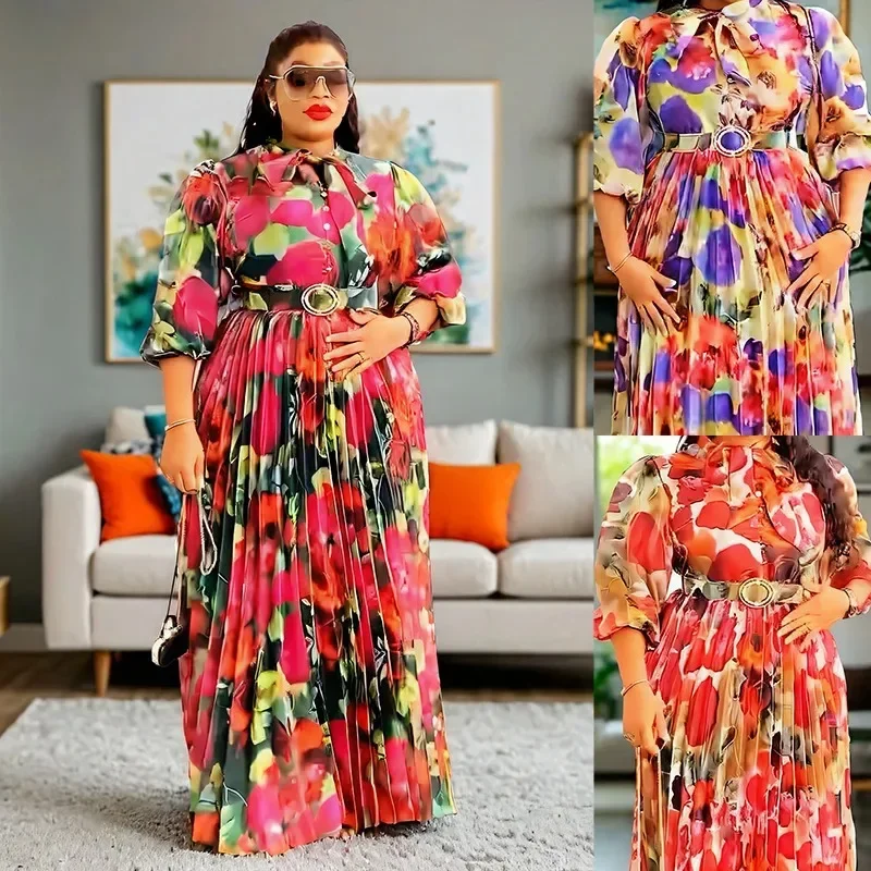 Plus Size African Print Dresses Autumn Elegant African 3/4 Sleeve Party Evening Long Maxi Dress Gowns Dashiki African Clothes