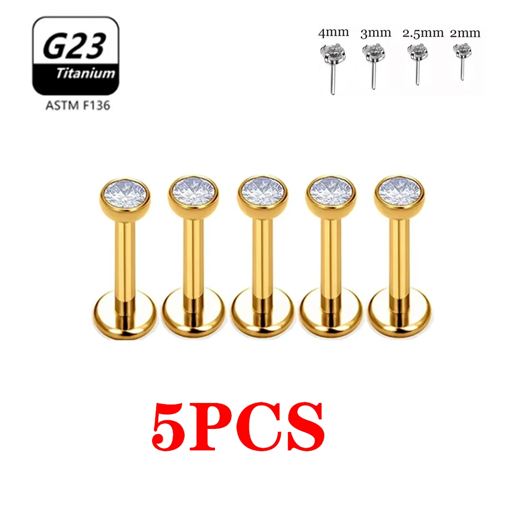 5/50 قطعة ASTM F136 ثقب Labret الشفاه الأنف وأقراط للنساء 20/18/16 جرام G23 التيتانيوم مجوهرات للجسم بالجملة