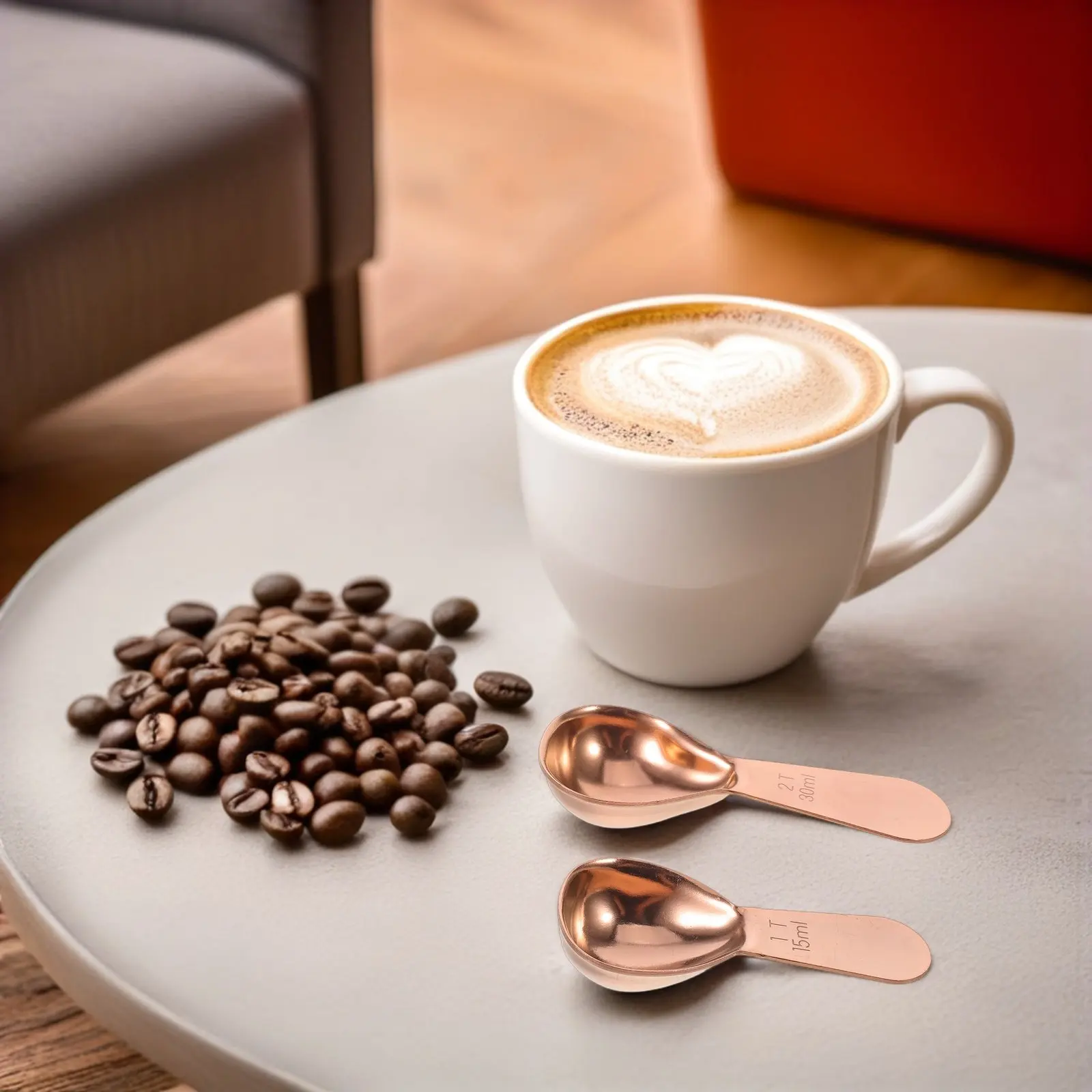 2Pcs Coffee Bean Measuring Scoop Stainless Steel Short Handle Ergonomic Coffee Measuring Spoon for Kitchen Cafe Office Use