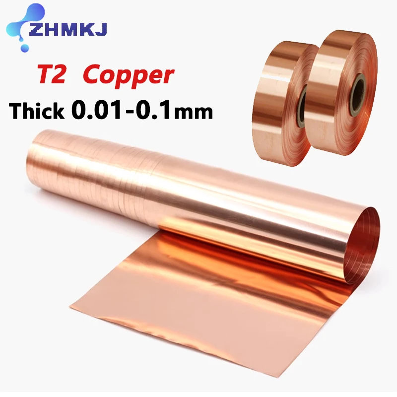 Thickness 0.01-0.1mm ultrathin 99.99% Pure Copper Foil Strip T2 Red Copper Shielded Sheet Roll High Purity Copper Belt Roll
