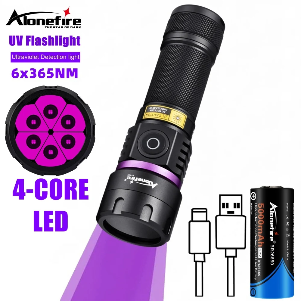 120W 6-LED High Power 365nm UV LED Flashlight Blacklight Torch Pet Urine Tinea Ore Money Scorpion Porcelain Ore Jade Curing Lamp