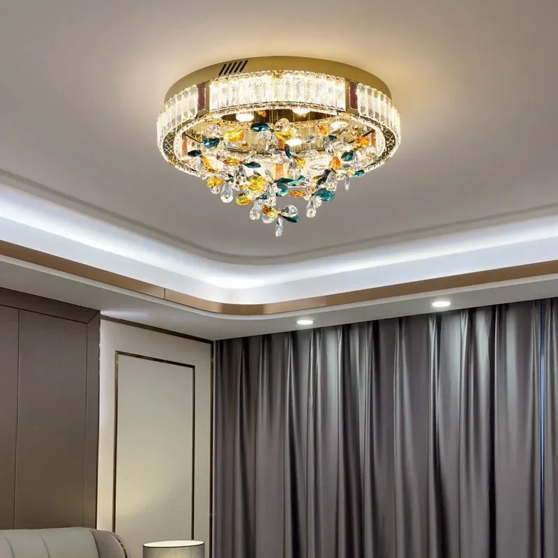 Luxury Colorful Crystal Flower LED Bedroom Ceiling Lamps Modern Home Decor Dining Room Round Ceiling Lights LED Lustres Fixtures