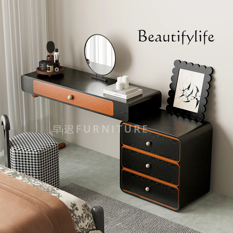 French retro style all solid wood dresser chest cabinet integrated high-end acrylic suspension makeup table