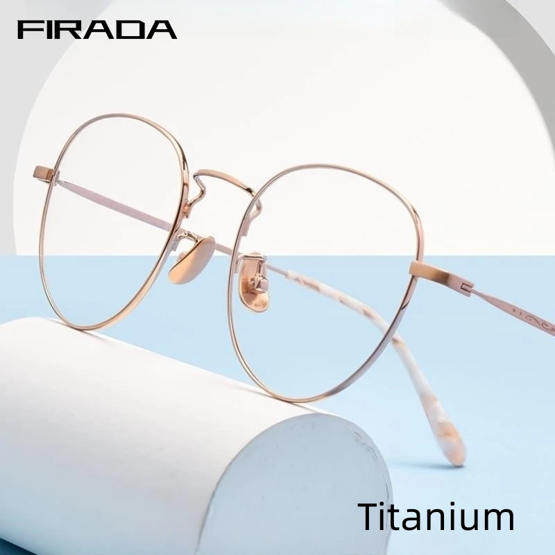 

FIRADA Fashion Comfortable Eyeglasses 2023 Luxury Vintage Titanium Round Eyewear Prescription Glasses Frame For Men Women K5091