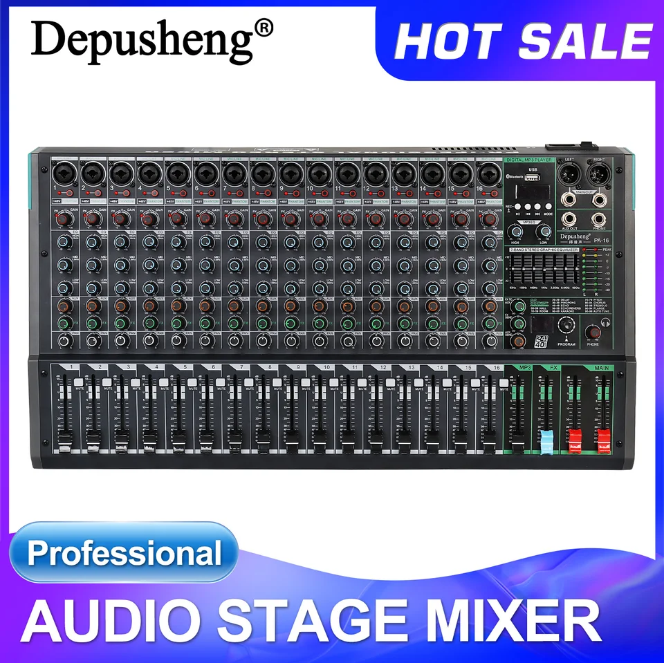 Mixer de Áudio 16 Canais com Efeito Reverb PA16