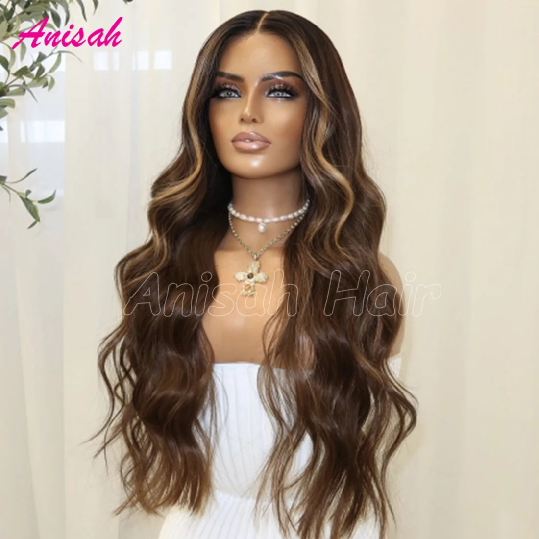 Ash Blonde Lace Front Highlight Wavy Wig Human Hair Glueless Brown Lace Closure Colored Wigs PrePlucked for Women