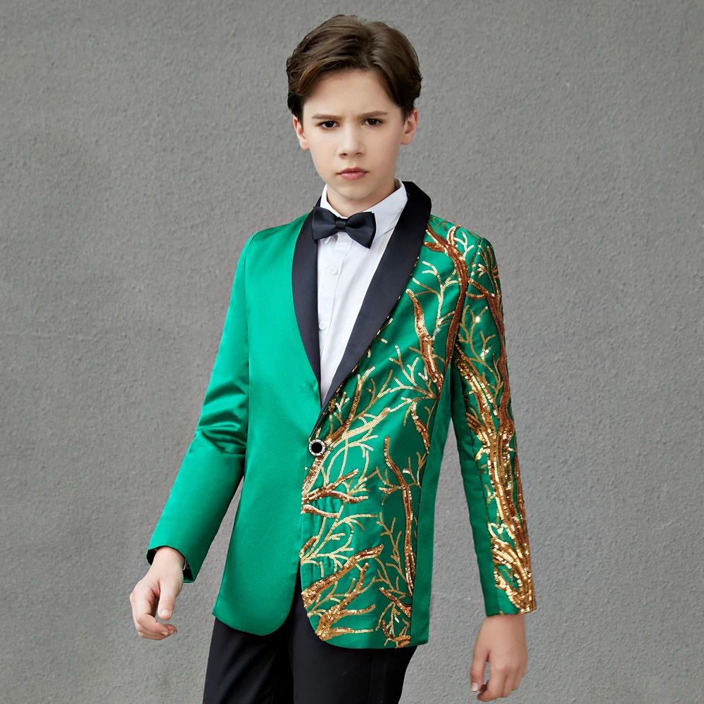 Children\'s Colour Sequins Embroidered Suit Piano Performance Boy Handsome Host Color Flashing Personality Walk Show Ring Bearer