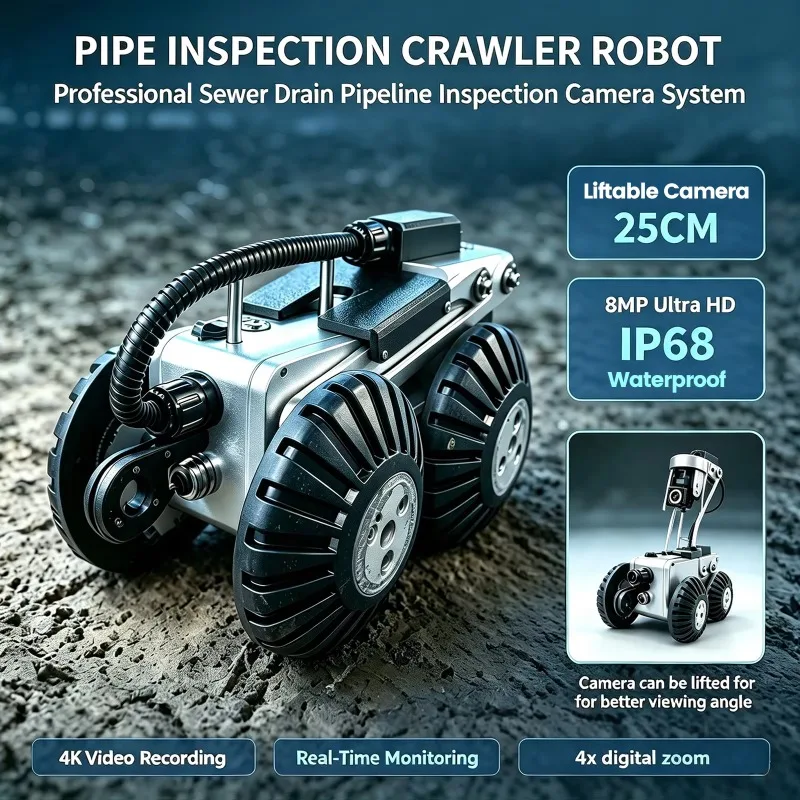 Sewer Pipe Inspection Robot 2MP Front/Rear Cameras IP68 Crawling Robot for Pipeline Municipal Environmental Machinery