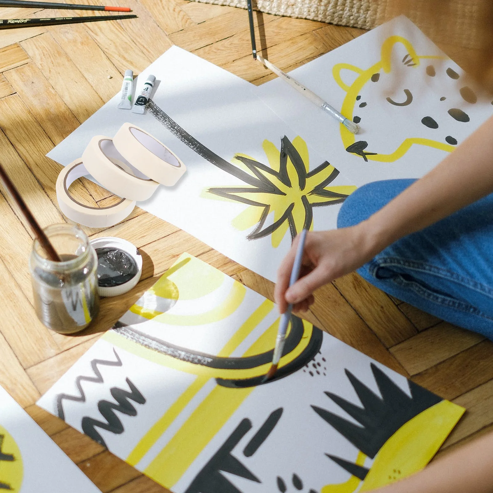 

3Pcs Colored Masking Tape Set on Surface Long-Lasting Stickiness Ideal for Gift Wrapping Bulletin Boards and Art