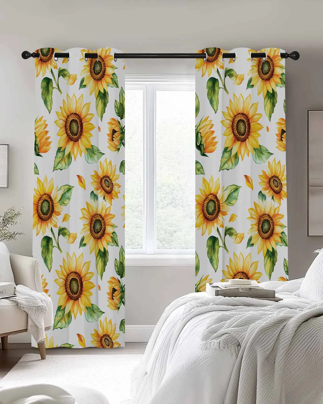 

Country Summer Sunflower Flowers Window Curtains For Kitchen Bedroom Living Room Home Decor Drapes