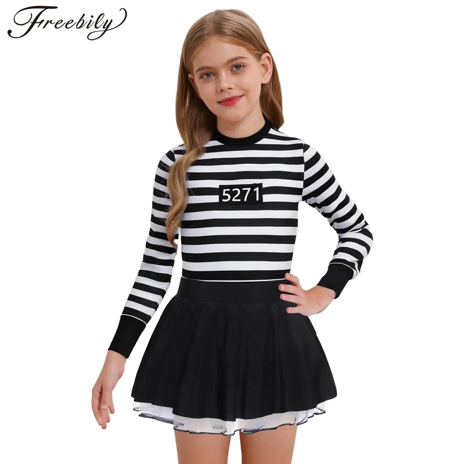 Costume d'halloween pour enfants filles, robe bouffante rayée, vêtements de danse de Ballet, robe fantaisie Cosplay