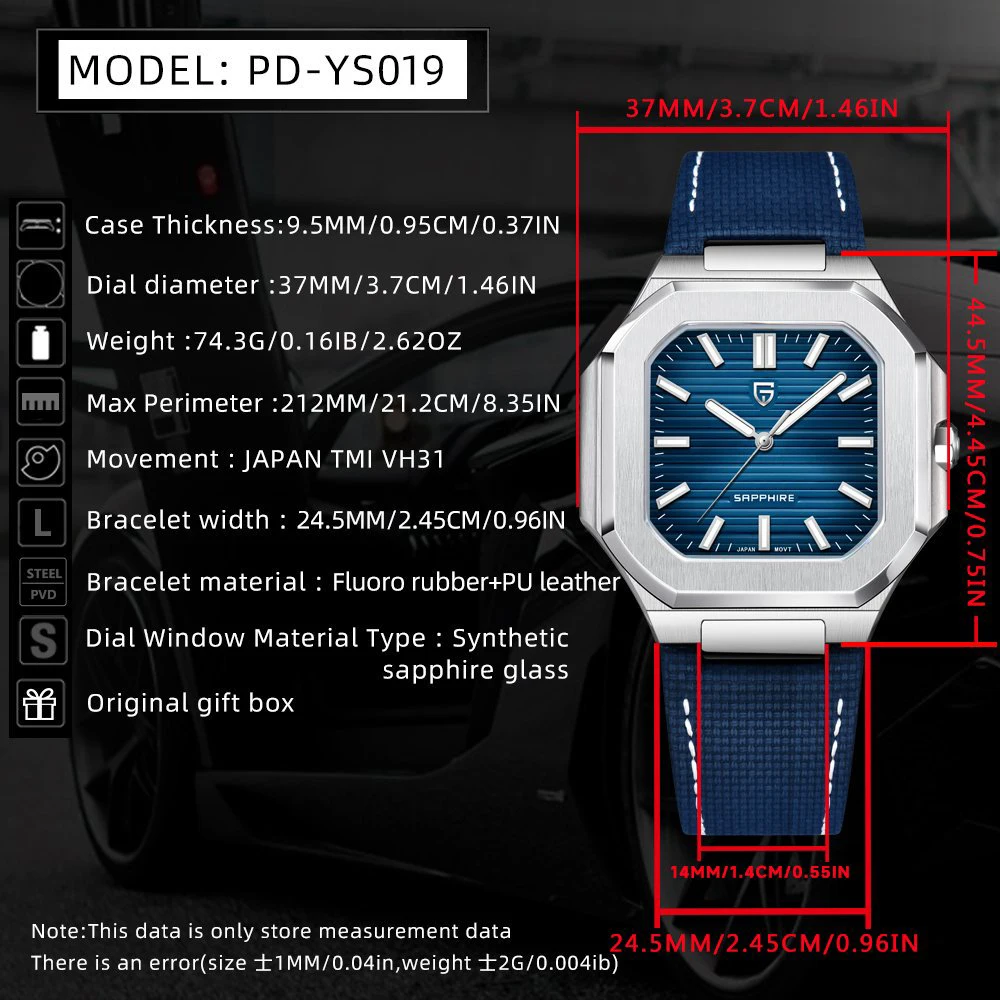 PAGANI DESIGN 2025 New 37MM Square Casual Top brand Men Watch Sapphire Glass Stainless Steel Quartz Watches Relojes hombres Gift