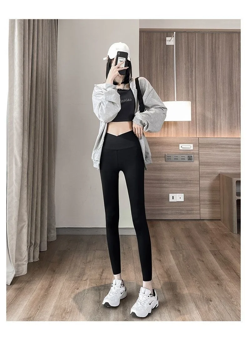 요가 팬츠 발목 길이 여성용 플리스 안감 여성용 쉐이핑 스쿼트 블루 기하학적 건강 스트레칭 보온 피부 학생 누드 인