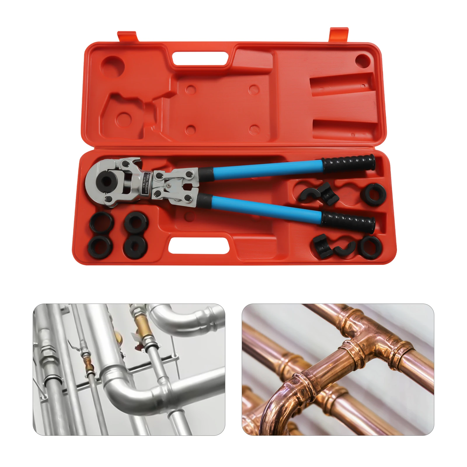 Pressing Composite Pliers Tong Tool Kit 9 Dies  V12-28mm,TH16-32mm Contour Pipe  Pressing jaws  for Pex Copper Crimp Rings