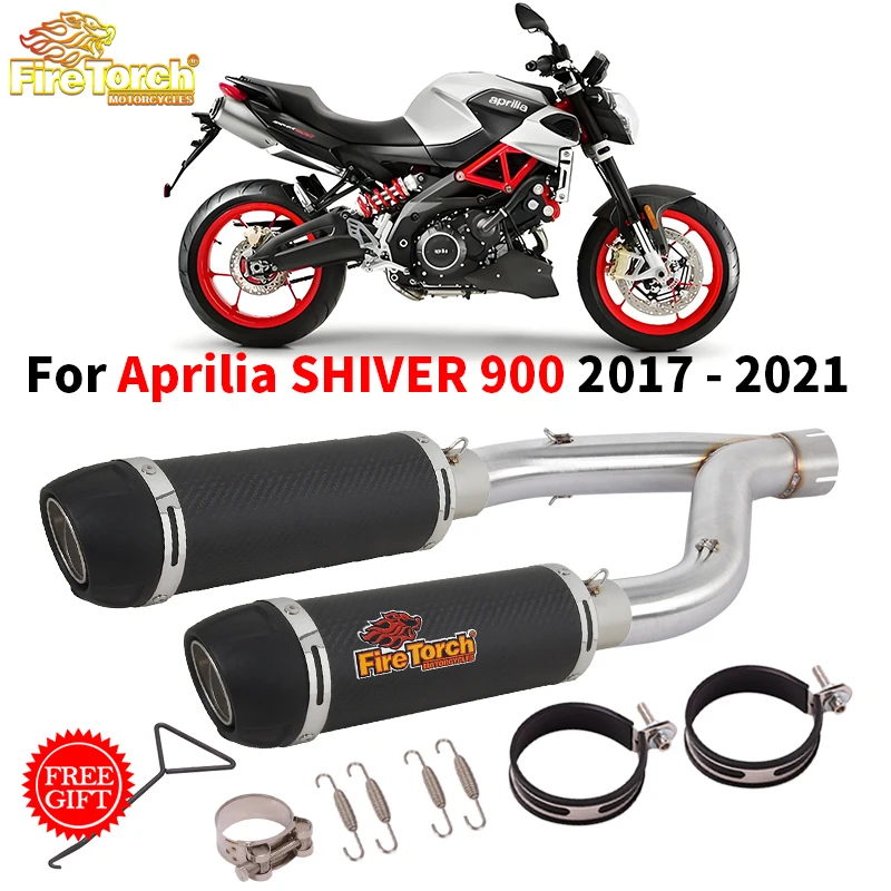 

Motorcycle Exhaust Escape Carbon Fiber Middle Link Pipe DB Killer Muffler Slip On For Aprilia Shiver 900 Shiver900 2017 - 2021