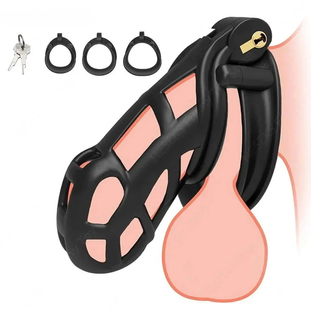 Male Cock Cage Chastity Device With 4 Size Resin Penis Rings Discreet Cock Cage Devices Penis Exercise Sex Toy for Gay