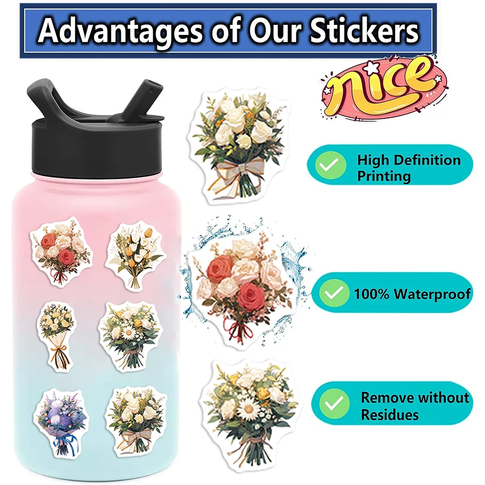 10/30/60 個ドリームフラワーブーケ漫画ステッカーシンプルな美的 DIY スケートボードラップトップヘルメット電話荷物車のデカールおもちゃ