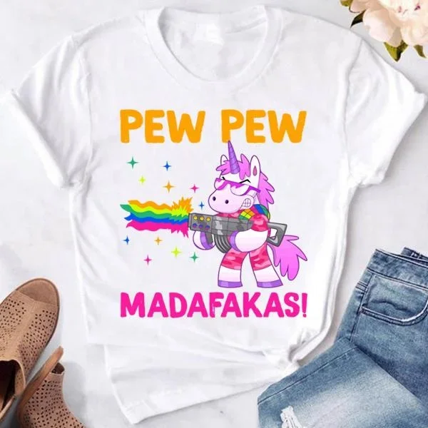 Cool Pew Pew Madafakas Print T-shirts For Women Summer Fashion Casual Short Sleeve Round Neck Tops Ladies T-shirt