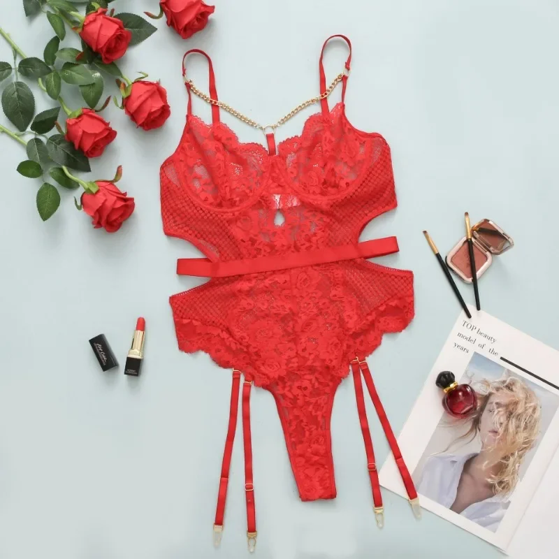 Tuta sexy da donna, set di lingerie di moda integrata con reggicalze in nuova prospettiva europea e americana, regalo di San Valentino