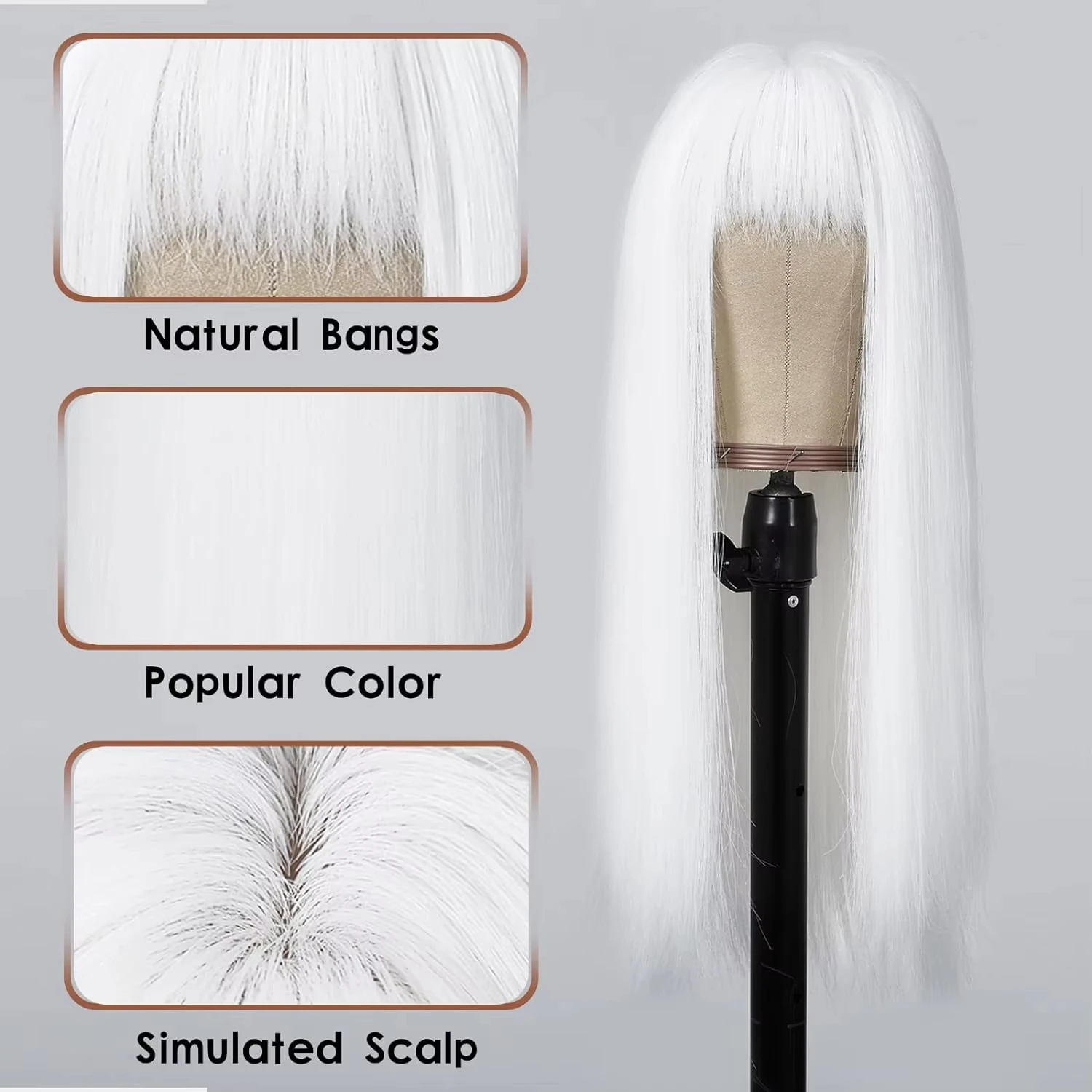 White Straight Hair Synthetic Wig - Halloween Party Cosplay Role-Playing Wig - Daily Wig - High-Temperature Silk Wig Set view 4