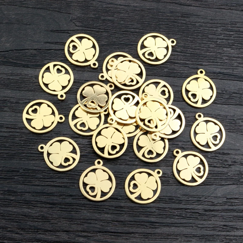 10pcs 12x10mm 316 Stainless Steel Gold Plated Clover Small Charms Pendant For Necklace DIY Jewelry Making Findings